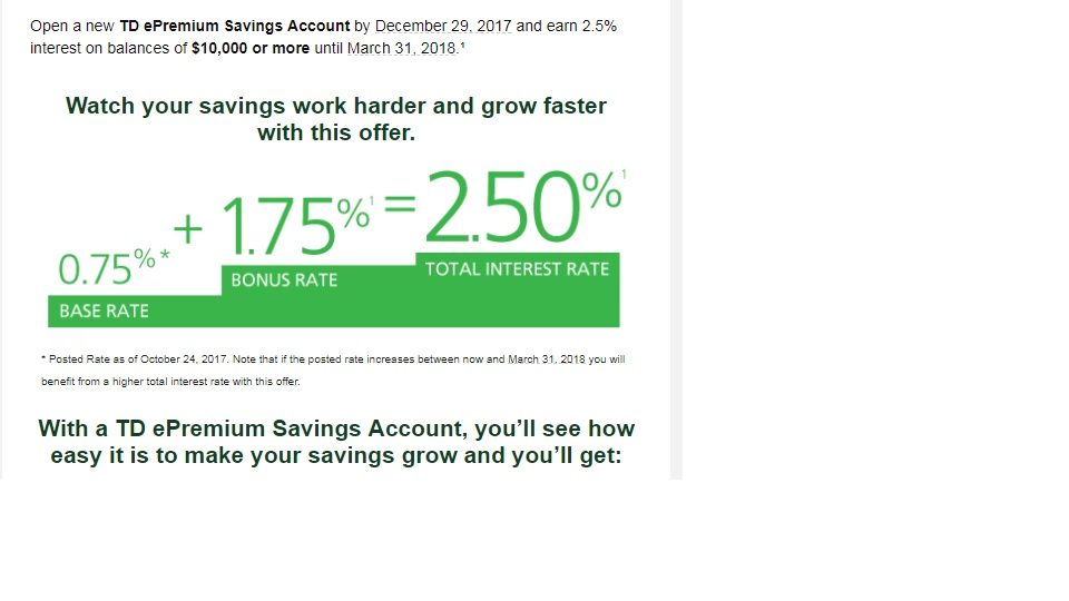  TD Bank 2 5 Interest Rate For A Limited Time On TD EPremium Savings 