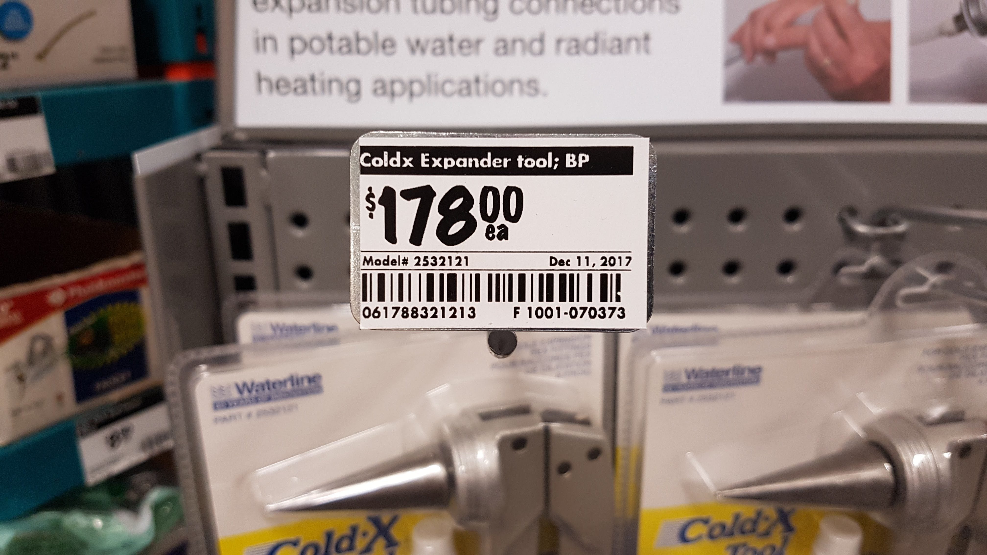 Home Depot has Waterline ColdXFittings pex expansion type fittings