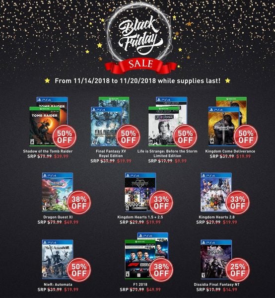Square Enix Black Friday Sale PS4 and Xbox One multiple titles