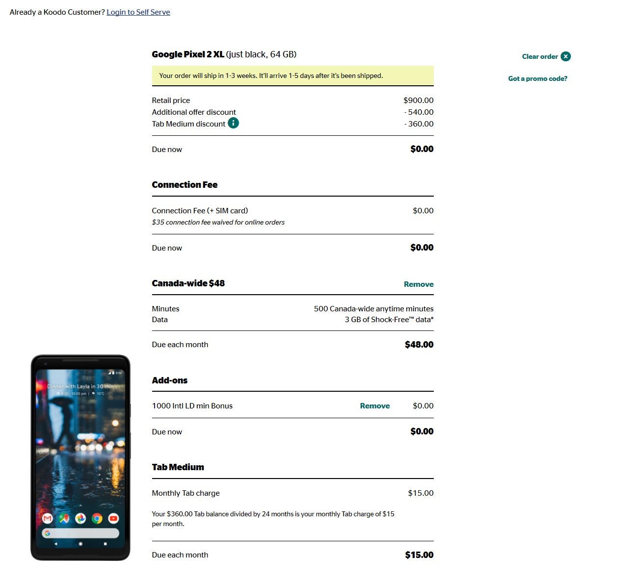 [Koodo] Koodo 1000 long distance min to select countries on tab medium