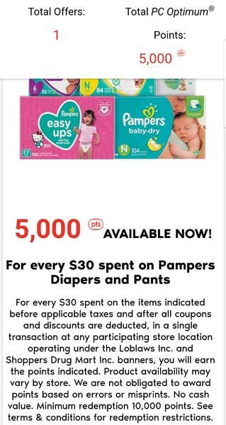 PC Optimum Offers: New Loadable Offer For Pampers Easy Ups or