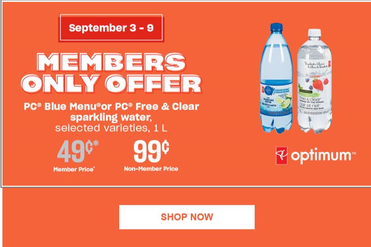 [Loblaws] [Hot] PC Sparkling Water (1L for 49¢) Member Price (for PC