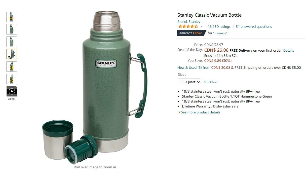 Uses Stanley Classic Thermos Vacuum Green, 1.1 Quart Stainless Steel