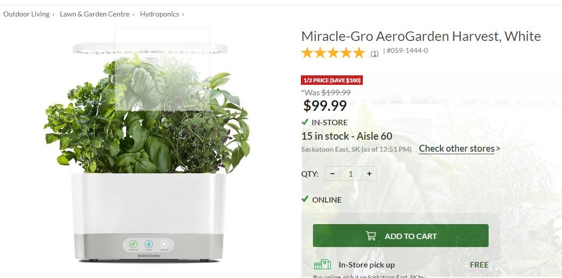 Miracle Gro Aerogarden Harvest White, Indoor Herb Garden Kit Canadian Tire