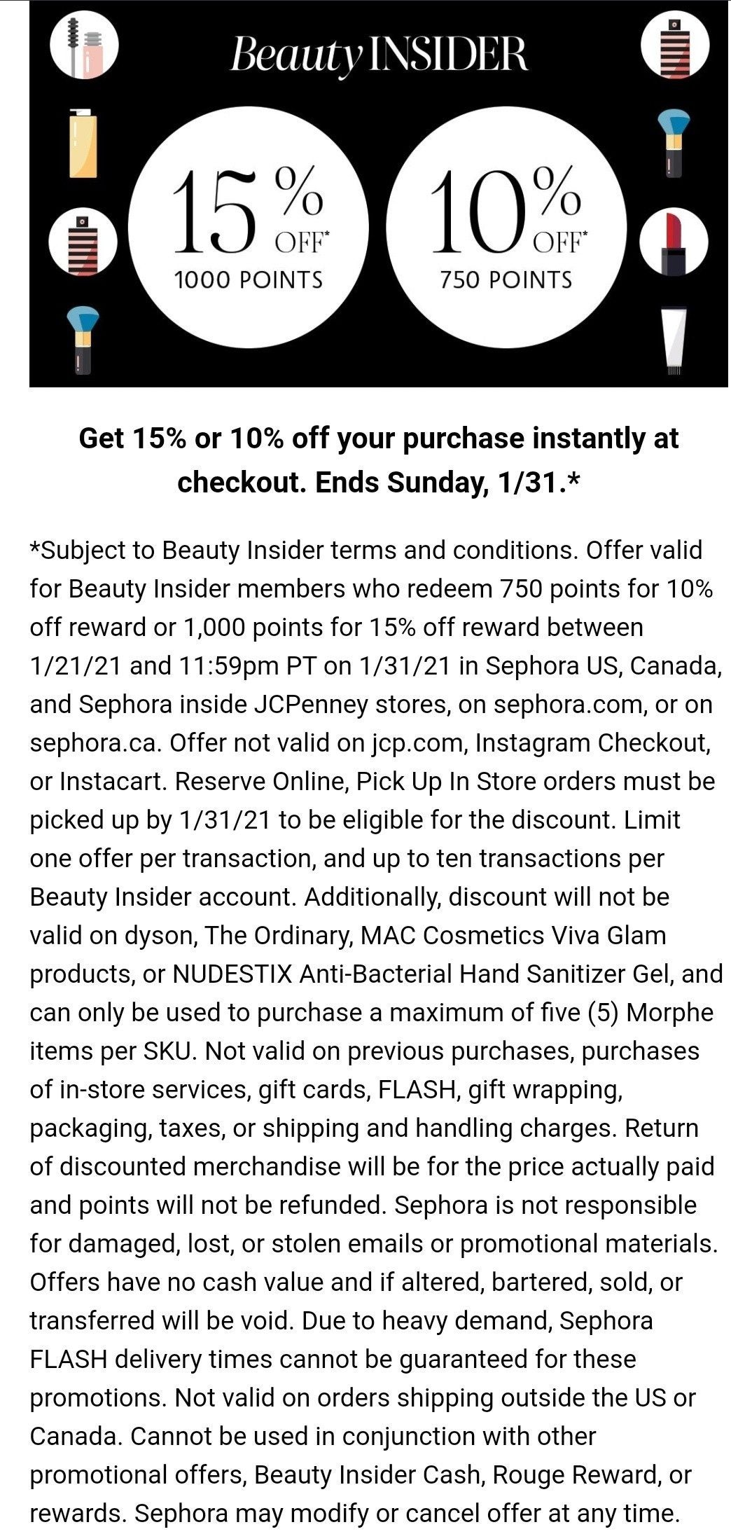 Sephora] Beauty Insider: Redeem 1000 Points for 15% or 750 points for 10%  off purchase - RedFlagDeals.com Forums
