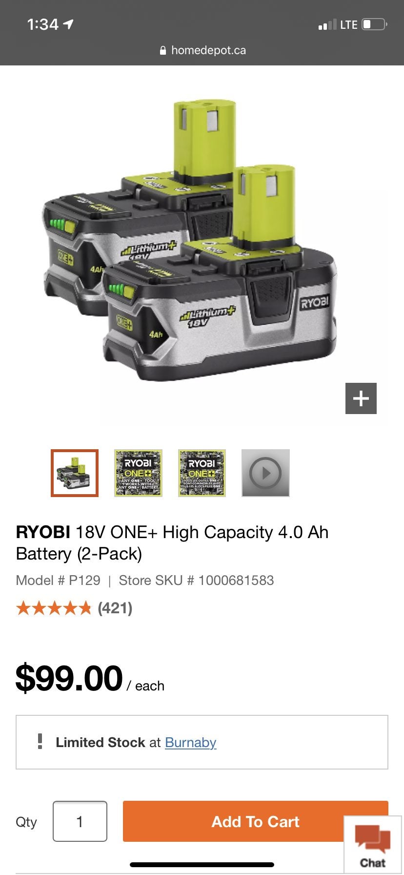 RYOBI 18V ONE+ High Capacity 4.0 Ah Battery (2-Pack)