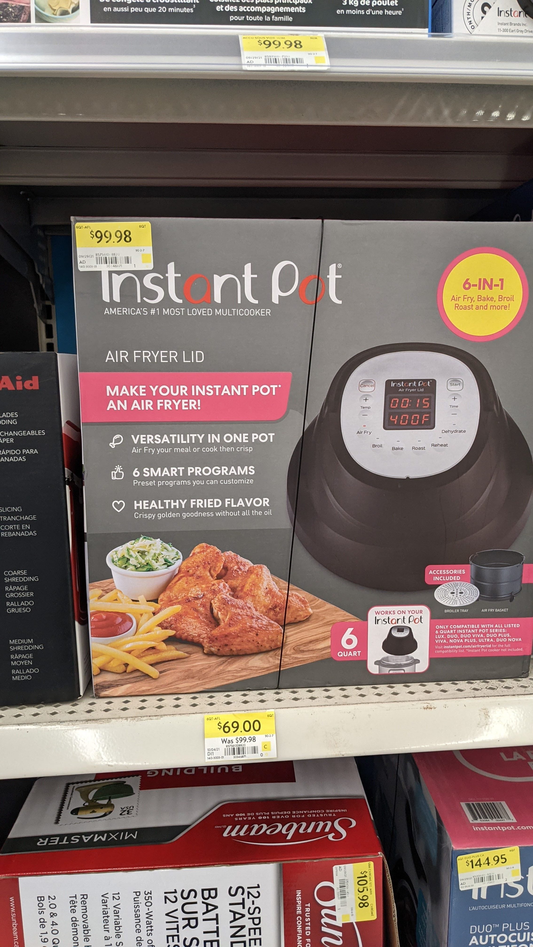 Walmart] Instant Pot Air Fryer Lid 6 qt $69 in store only