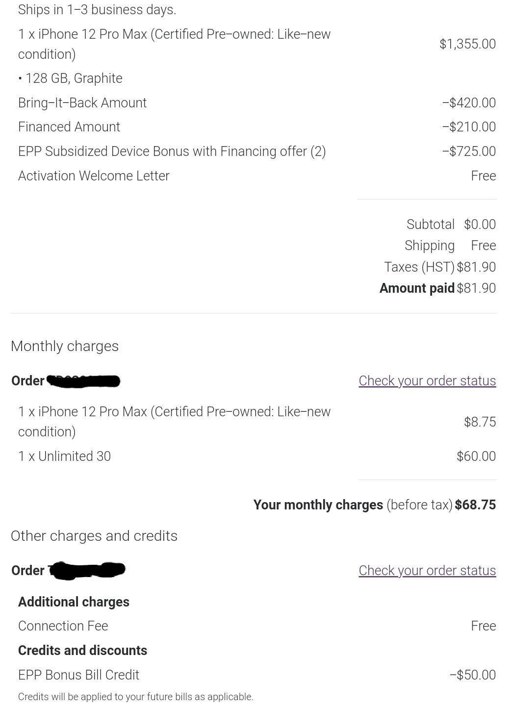 [Telus] [Black Friday] Telus EPP iPhone 12 Pro (CPO Likenew) 7.50/month Phone + 370(Buy