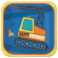 Construction Themed Square Dessert Paper Plates 7-in 