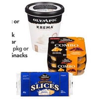 Olympic Organic or Krema Yogourt Tub or Black Diamond Cheddar Style Slices or Cheese Combo Snacks