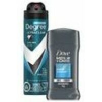 Axe Dry Sprays, Dove Men+care Antiperspirant Sticks, Degree Men and Women Dry Spray or Degree Advanced Protection