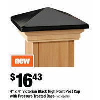4"x4" Victorian Black High Point Post Cap With Pressure Treated Base 