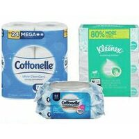 Cottonelle Clean Care or Comfort Care Bathroom Tissue Mega, Kleenex Facial Tissues or Cottonelle Moist Wipes