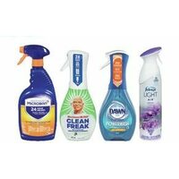 Microban 24 Hour Sanitizing Spray or Cleaners, Dawn Dish Detergent, Mr. Clean Clean Freak or Cleaners, Dawn Powerwash or Febreze Air Care