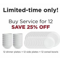 12 Dinner Plates + 12 Side Plates + 12 Cereal Bowels