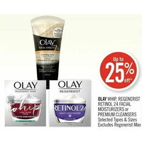 Olay Whip, Regenerist Retinol 24 Facial Moisturizers Or Premium Cleansers