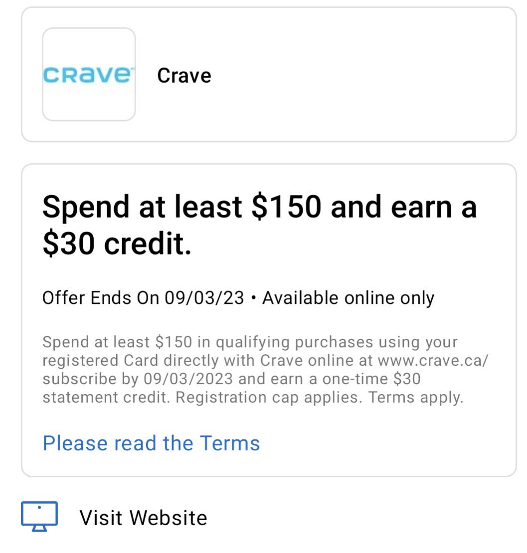 American Express] [Crave] Spend At Least $150 And Earn A $30 Credit. -  Redflagdeals.com Forums
