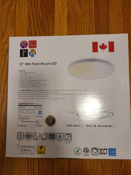 RS 12 Inch Flush Mount Ceiling Light – 1200LM, 15W, 3CCT Switchable (3000K/4000K/5000K), Brushed Nickel, For Bedroom, Kitchen