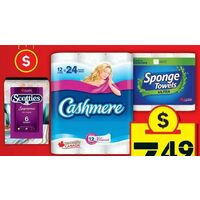 Cashmere Bathroom Tissue, Sponge Towels Ultra or Scotties Facial Tissue