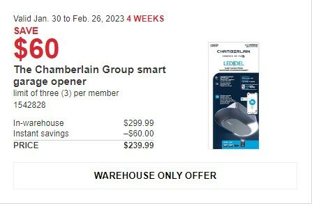 Costco Costco East Chamberlain Garage Door Opener 239 Limit 3 Feb   600x600 Smart Fit 