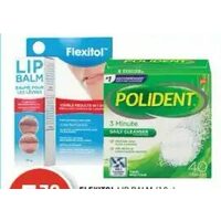 Flexitol Lip Balm, Poligrip Denture Adhesive Cream Or Polident Denture Cleanser Tabs 