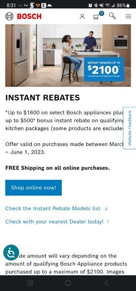 Bosch via Perkopolis Great prices on Bosch Appliances requires