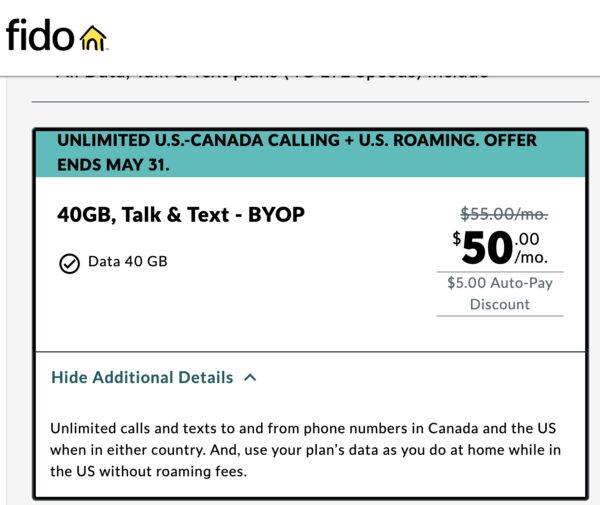 fido canada us plans