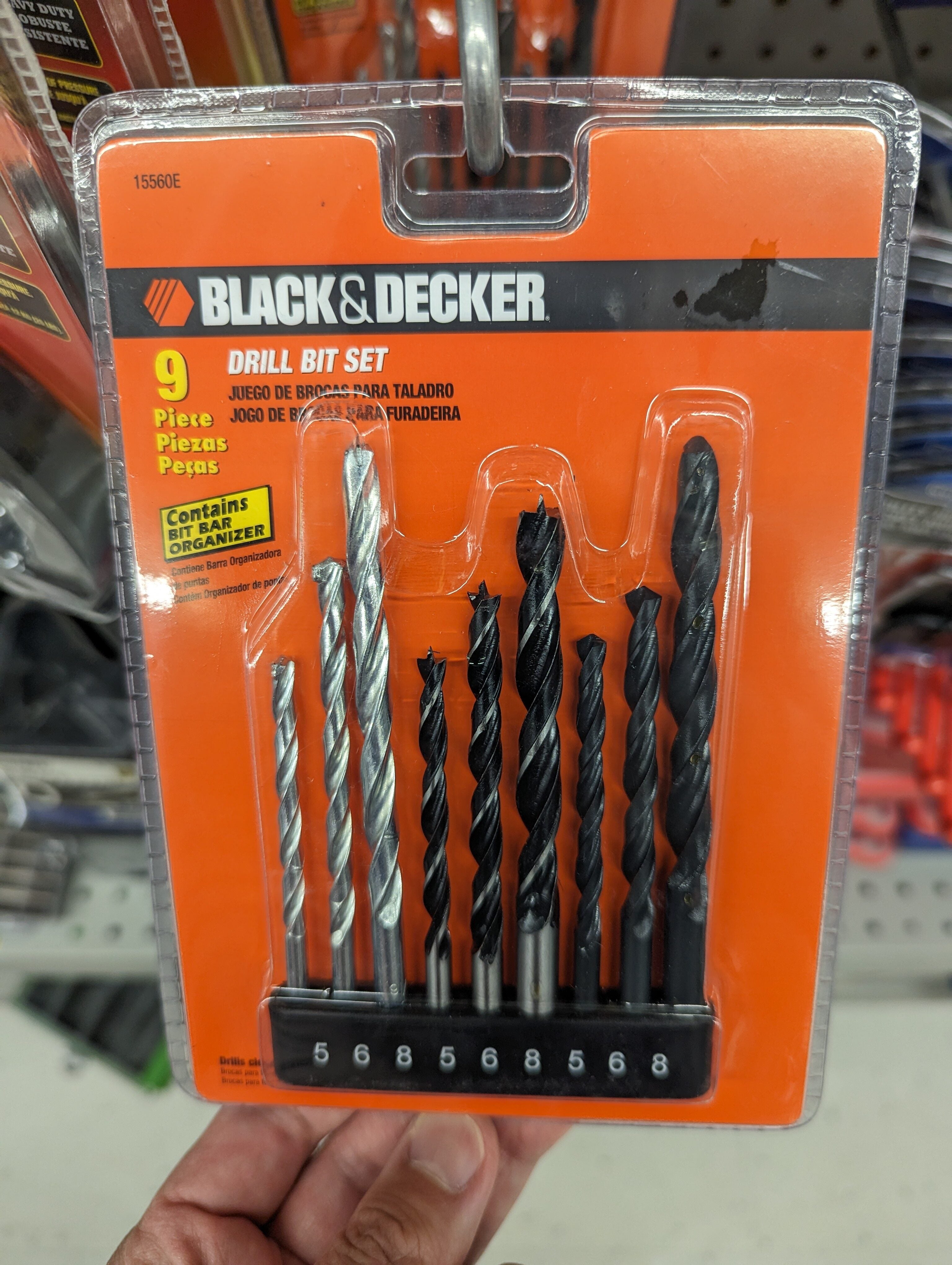 Black & Decker 9 Piece Drill Bit Set With Bit Bar 15560E Metal