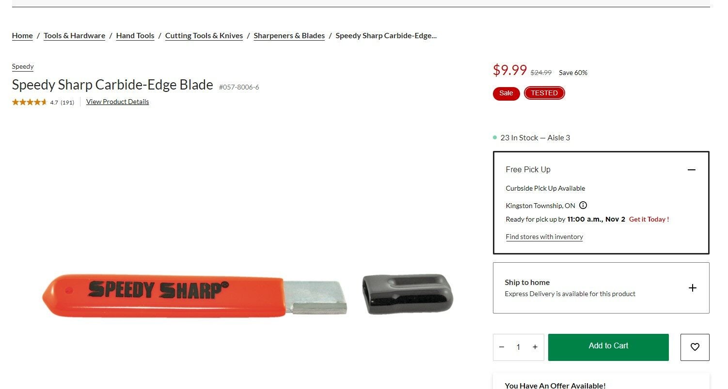 Canadian Tire] Speedy Sharp sharpener-$9.99 - RedFlagDeals.com Forums