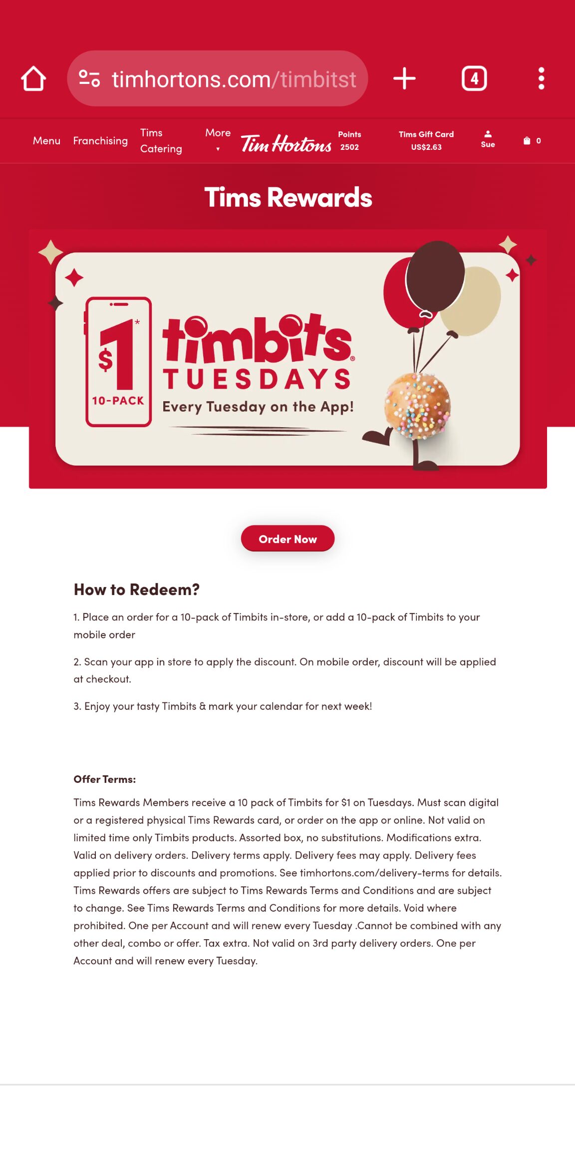 [tim Hortons] Free Med Coffee W 2 Spend Mon 1 10 Timbits Tue And 2x Points On Purchases