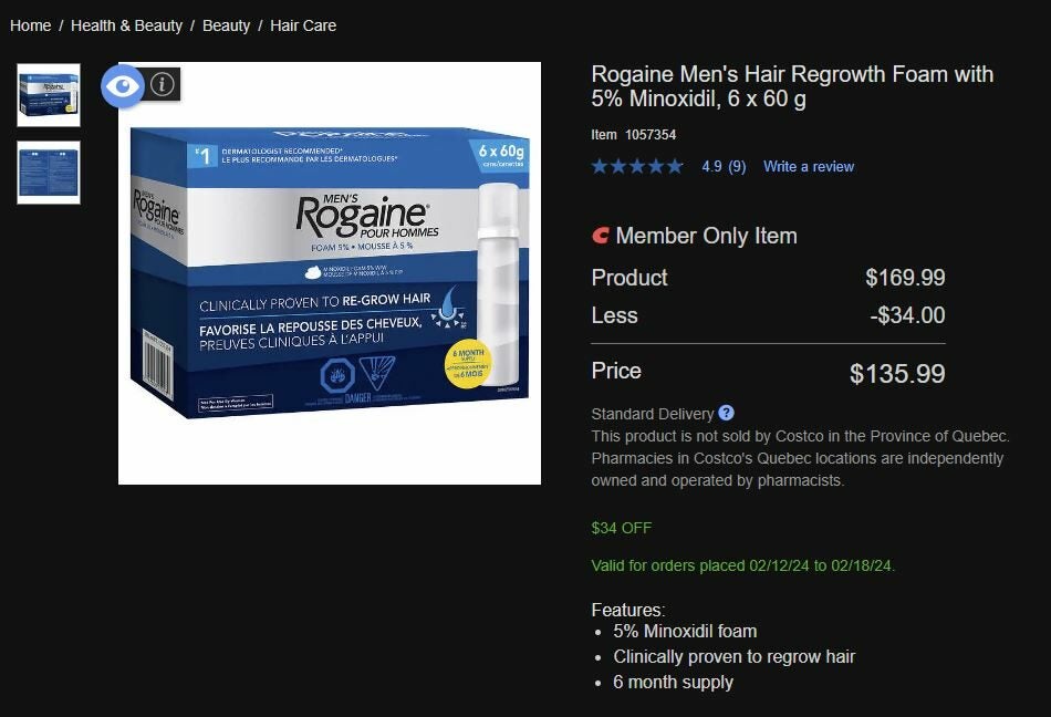 Rogaine costco deals