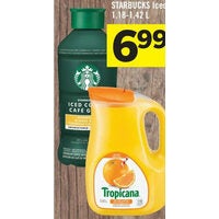 Tropicana Premium Orange Juice Not From Concentrate or Starbucks Iced Coffee