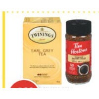 Folgers, Tim Hortons Instant Coffee or Twinings Tea