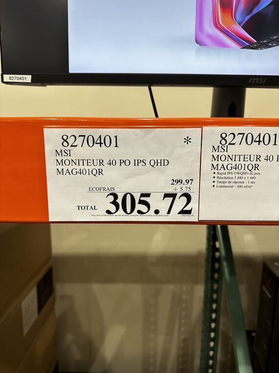 [Costco] MSI MAG401QR 40 in. IPS UWQHD Gaming Monitor (3440 x 1440