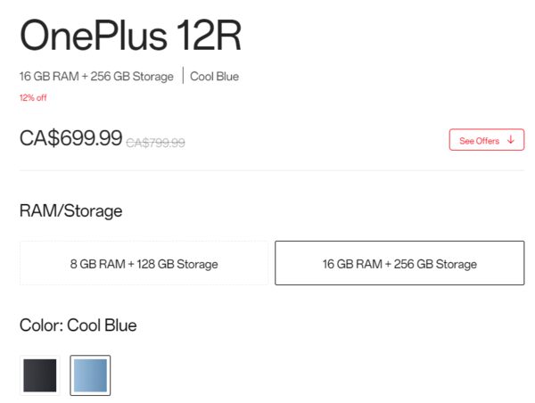 [OnePlus] OnePlus 12R - 16GB RAM + 256GB Storage - $699.99 ...