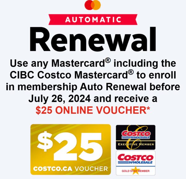 [Costco] 25 Online Voucher enroll into Membership AutoRenewal