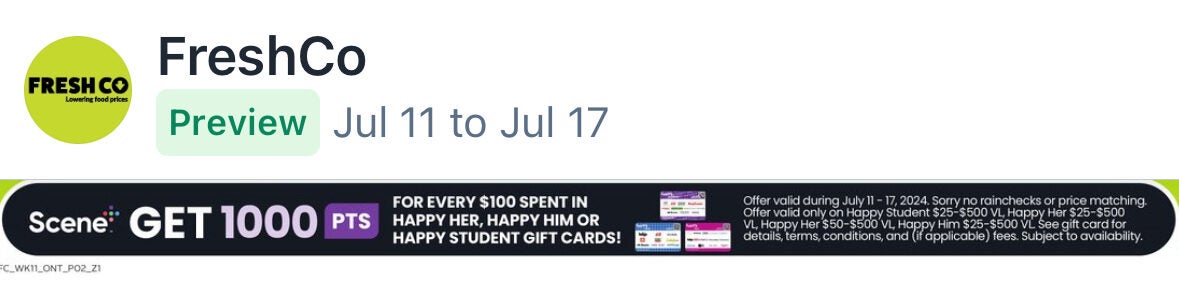 [Sobeys] [Foodland/FreshCo] Get 1000 Scene+ pts for every $100 spent on ...