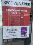 $15 Petro-Canada eGift card when you buy $75 Vanilla Visa prepaid card