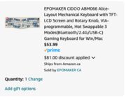 [Amazon.ca] EPOMAKER ABM066 Alice 65% Mechanical Keyboard $53.99