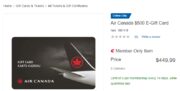 Air Canada $500 gift card for $449