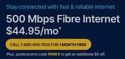 Primus 500 Mbps internet service in Ontario for $39.95 per month for 24 months + 1st month free