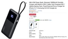 INIU 45W Power Bank 10000mAh Slim ($21.59)