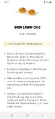 APP BOGO sandwiches until August 10