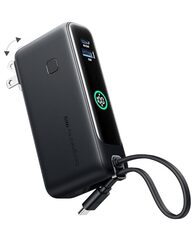 INIU 3-in-1 Portable Charger [10000mAh] 30W Built-in USB C Cable + Foldable AC Plug
