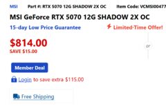 MSI GeForce RTX 5070 12G SHADOW 2X OC $699