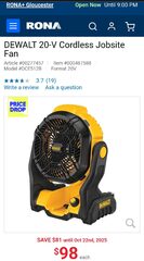 DEWALT 20-V Cordless Jobsite Fan (DCE512B) $88.20 PM+10%