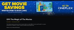 Cineplex $50 Gift Card Holiday Bundle - Nov 1 - Dec 31st