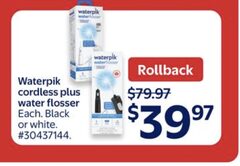Waterpik Cordless Plus Water Flosser Black or White $39.97