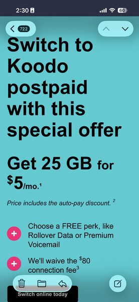 [Kodoo] [Likely Column Mix-up] Public Mobile to Kodoo Switch Offer: $5 ...