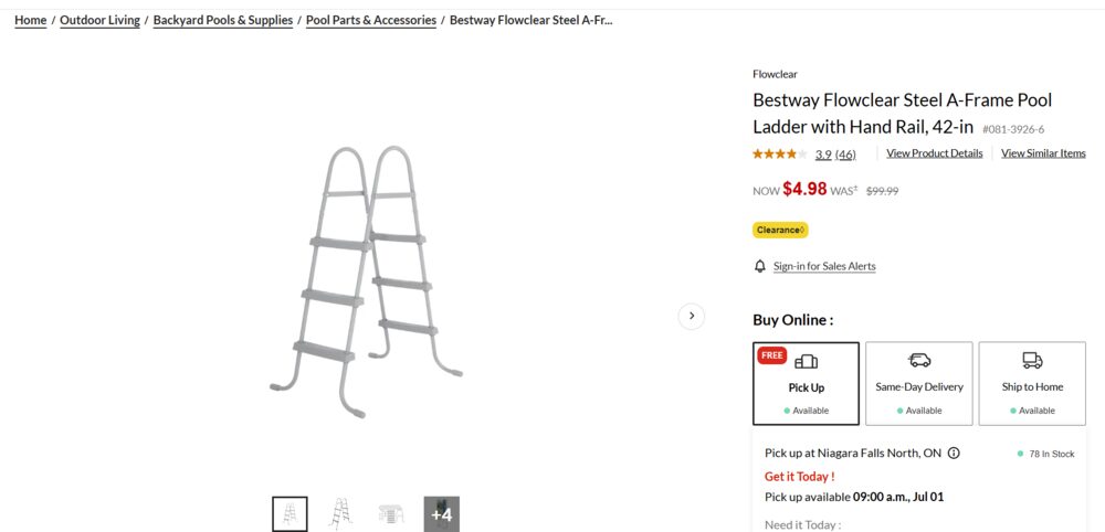 [Canadian Tire] Bestway Flowclear Steel A-Frame Pool Ladder with Hand ...